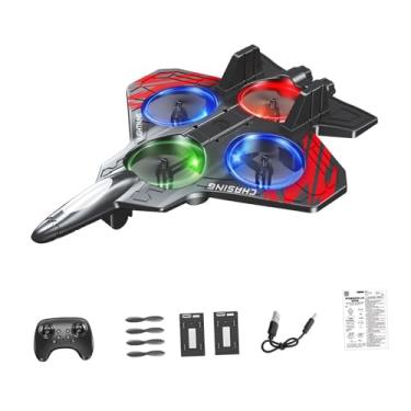 Imagem de oshhni Avião de controle remoto modelo jato de 6 canais presentes para meninos meninas avião RC anti-queda recarregável para crianças e adultos, Bateria Vermelha Duas