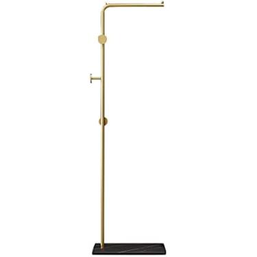 Imagem de Cabideiro De Metal, Cabide De Chão Com 3 Ganchos E Haste De Suspensão, Para Roupas Bolsas De Chapéu, Árvore De Cabide Multifuncional Para Banheiro Sala De Estar Corredor, Gold Rod/Black Base