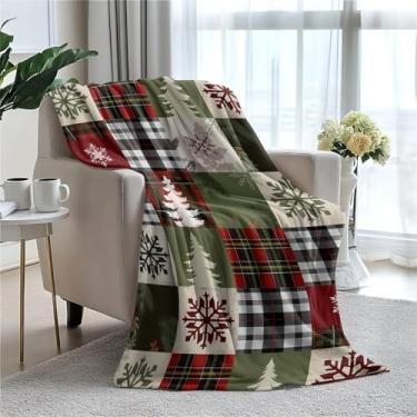 Imagem de Cobertor xadrez de búfalo de Natal de lã para sofá-cama, sofá, viagem e acampamento, cobertor de pelúcia macio para todas as estações 101,6 cm x 127 cm - manta de pelúcia quente em branco para
