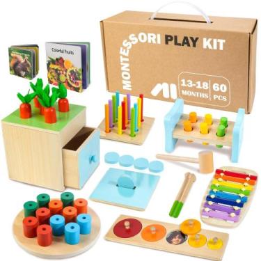 Imagem de Brinquedos Montessori WOODMAM para crianças de 1 ano ou mais com caixa