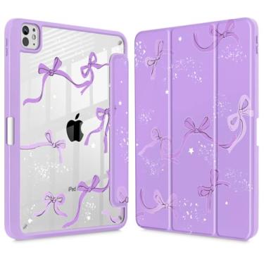 Imagem de Tuiklol Capa para iPad Pro de 11 polegadas (M4) 2024 5ª geração, porta-lápis embutido com proteção traseira transparente, suporte de três dobras, hibernar/despertar automático. Modelo: A2836/A2837