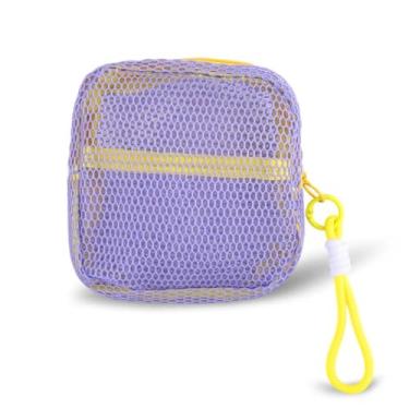 Imagem de Guqqeuc Mini bolsas de malha com zíper, bolsa portátil para maquiagem cosmética, viagem, cartão de crédito, porta-moedas, chaves de armazenamento, batom, plugues com alça de pulso, (13,2 cm x 13,1 cm