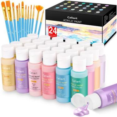 Imagem de Conjunto de tinta acrílica Caliart Pastel com 12 pincéis de 24 cores