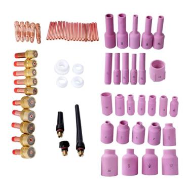 Imagem de Kit de lentes de gás de soldagem TIG de 67 peças para tocha WP-17/18/26 - tamanhos variados de corpo de pinça, bocais de alumínio e copos