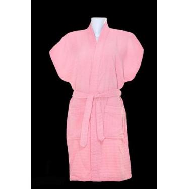 Imagem de Roupão de Banho Briza Atoalhado Feminino Adulto 100% Algodão Manga Cur