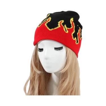 Imagem de Gorro De Malha Acrílica Com Padrão De Chama, Chapéu Jacquard Personali