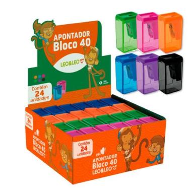 Imagem de Apontador de lápis retangular bloco 4cm caixa com 24 unidades - Leo e 