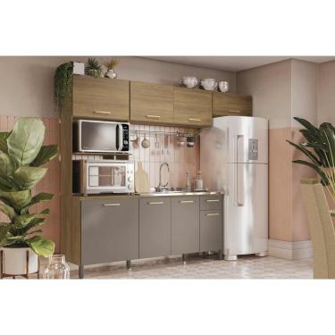 Imagem de Kit de Cozinha Compacta L780A 4 Peças (2Aéreo+1Balcão+1Paneleiro) s/ Tampo Nogueira/Fendi - Kappesberg