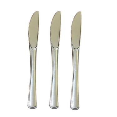 Imagem de Kit 36 un Facas Refeição Luxo Plástico Prata 19,5cm Festa - Blook