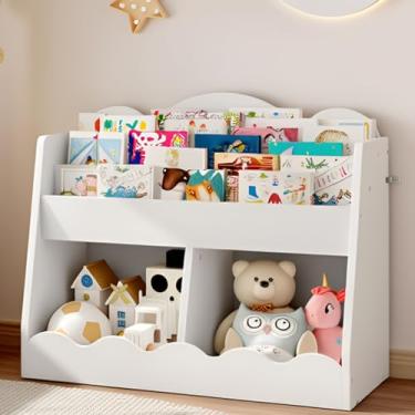 Imagem de CHOEZON Estante infantil e armazenamento de brinquedos, estante infantil com 2 cubos de brinquedo, prateleira para quarto infantil, organizador de livros de madeira, para sala de jogos, berçário, sala