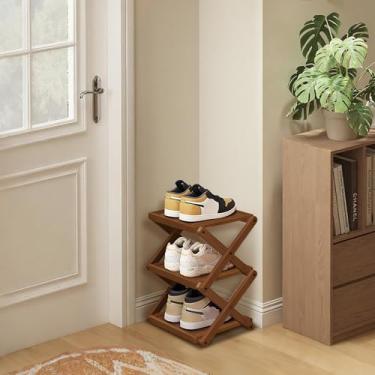 Imagem de YYW Sapateira, prateleira dobrável de bambu, organizador independente de armazenamento de sapatos para entrada, quarto, armário, corredor, (marrom, 3 camadas, 25)