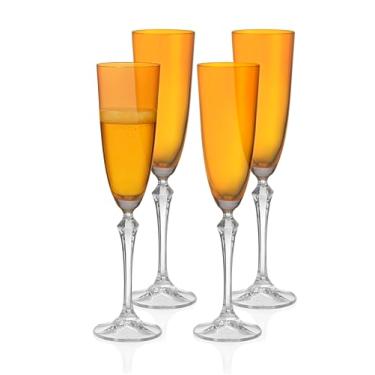 Imagem de Barski Copos de taça de champanhe - Conjunto de 4 - Copo de cor âmbar com haste transparente - Cada copo tem 200 ml, para Prosecco, vinho espumante, mimosas, coquetéis, aniversários de casamento