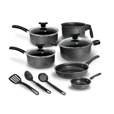 Imagem de Jogo de Panelas Elegance Antiaderente Teflon 9 Peças Tampa Vidro (Cerâmica Black)