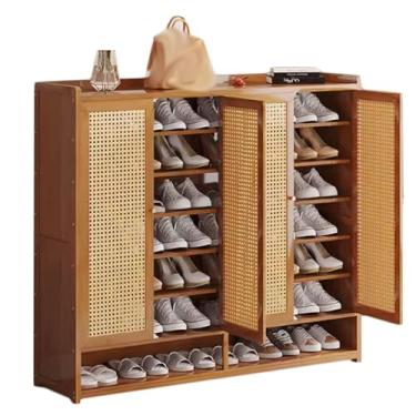 Imagem de Prateleira de sapato de bambu, porta de tecelagem de vime, armário de armazenamento de sapatos, organizador portátil para armário, quarto, corredor