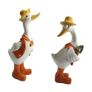 Imagem de Ｂｅｓｇａ Conjunto de 2 Estátuas de Pato de Resina para Jardim, Terraço, Escritório, Lareira
