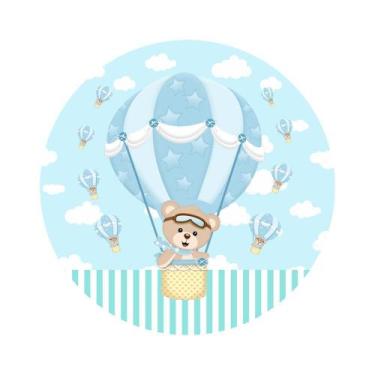 Imagem de Painel De Tecido Sublimado Redondo Ursinho Baloeiro Balões Céu com Nuv