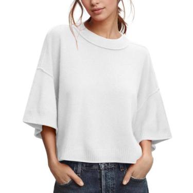 Imagem de Suéter ZDC feminino de manga 3/4 com blusa recortada branca de verão