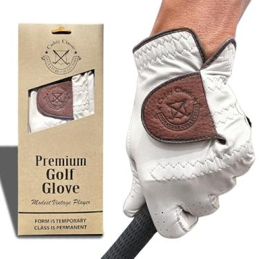 Imagem de Luvas de golfe masculinas vintage clássicas Caddie | exclusivamente feitas com couro canguru AAA | Durabilidade de longa duração com sensação confortável e macia (creme, X-LG, direita)