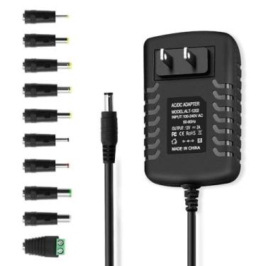 Imagem de Fonte de alimentação CC 12 volts 2 Amp 24W 12Volt 2Amp adaptador CA 100-240V 50-60Hz AC para DC 12V 2A transformador adaptador de alimentação com plugue de saída CC de 5,5 mm x 2,5 mm e mais 10