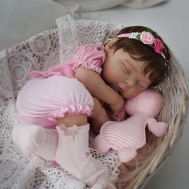 Imagem de Bebê Reborn Boneca Silicone Menina Fofo Realista Pintada 48cm Com Coelho e Acessórios