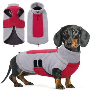 Imagem de Queenmore Suéter de lã para cães, jaqueta de inverno para cães com furo de trela, roupas para filhotes, colete quente Yorkie Chihuahua Dachshund para cães pequenos, gatos, meninos ou meninas, vermelho