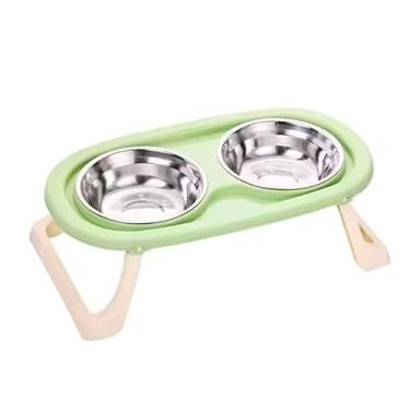 Imagem de Comedouro e Bebedouro Elevado Duplo Com Tijela De Inox Para Cães e Gatos(Verde)