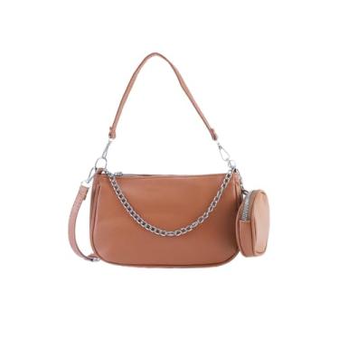 Imagem de Kehpish Bolsa tiracolo feminina de couro com alça de corrente de ombro lateral com bolsa de moedas, 3 alças de ombro removíveis, Marrom, Casual