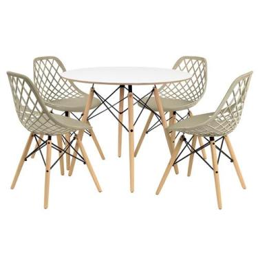 Imagem de Kit Mesa Redonda Chanfrada Eames 110cm Branca com 4 Cadeiras Kaila DSW