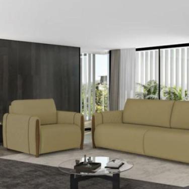 Imagem de Poltrona Lumiére Pés em Madeira Tingido - Élpis Móveis - Molufan, Bege