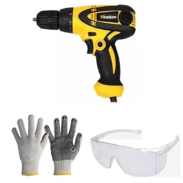 Imagem de Furadeira E Parafusadeira 3/8`` Elétrica +Luva +Óculos