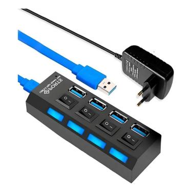 Imagem de 3X Hub Cabo Usb 3.0 Extensor 4 Portas Com Fonte 5V Hd Pen Dr