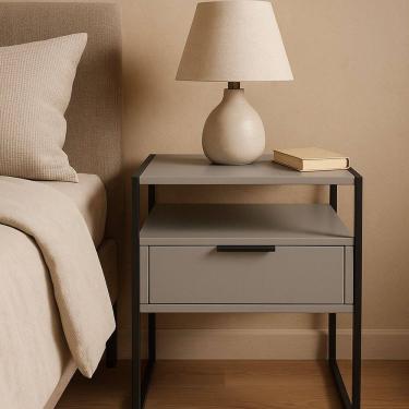 Imagem de Mesa de Cabeceira 1 Gaveta Estilo Industrial Detroit Cinza