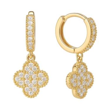 Imagem de Brinco Argola Trevo Pedras Banhada a Ouro 18K com Zircônias - Papillon