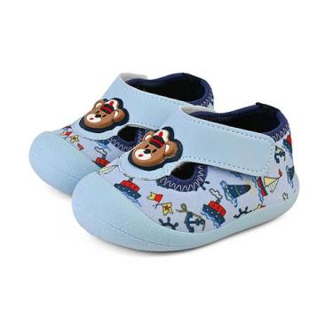 Imagem de Sapameia Infantil Antiderrapante Moda Menino Bebê Azul Marinheiro Gata