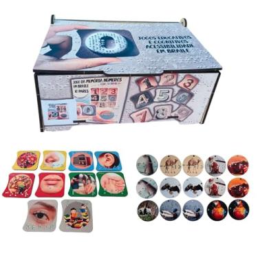 Imagem de Combo Jogo dos Sentidos e Jogo da memória animais em Braile com estojo MDF