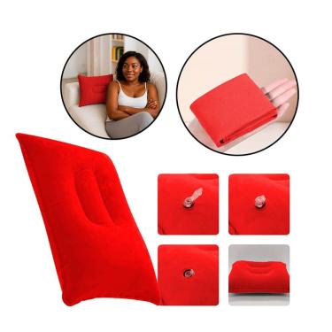 Imagem de Travesseiro Almofada Inflável Aveludado PVC Viangens camping - Vermelho