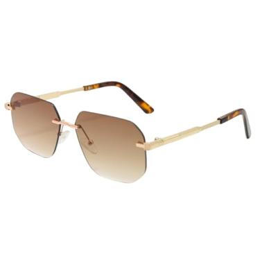 Imagem de Óculos de sol masculinos sem armação, armação grande, rosto redondo, aparência adelgaçante, rosto pequeno, rua (duo)