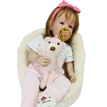 Imagem de Bebe Reborn Menina Artesanal Olhos Abertos Realista Cabelo Implantado Fio A Fio
