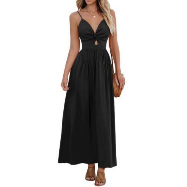 Imagem de Vestido maxi CUPSHE, decote em V, sem mangas, torcido, longo, raiom pr