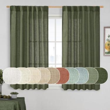 Imagem de Cortinas LAMIT, verde oliva, linho, semitransparente, 115x114cm, 2 pai