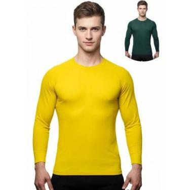 Imagem de Kit 2 Camisas Masculina Manga Longa Malha Fria - Genérico, Amarelo, Ve