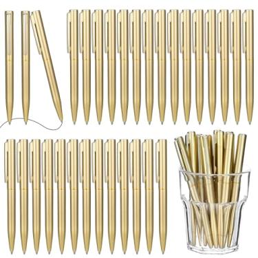 Imagem de Kifmurase 100 peças de canetas esferográficas douradas, finas, retráteis, de 10 cm, com ponta média de 1 mm, caneta de metal a granel, canetas douradas de casamento para lembrancinhas de casamento