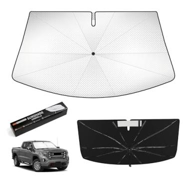 Imagem de Guarda-sol de para-brisa para Chevrolet Silverado/GMC Sierra 2019-2025, bloqueio de calor mantém o carro fresco, proteção UV Para-brisa, escudo de chuva de emergência e protetor de painel - prata