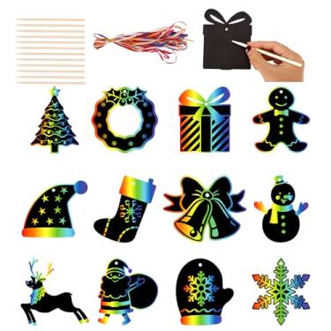 Imagem de 36un Artesanato de Natal para Raspadinha, Mágica Natal Raspar Papel Arte com Fitas Materiais de Artesanato Faça Você Mesmo para Inverno Casa Janela Parede Decoração