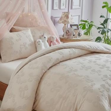 Imagem de Frienda Conjunto de edredom Queen com 3 peças, laço cáqui, macio, boêmio, leve, quente, tufado, para todas as estações, bordado chique