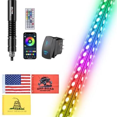 Imagem de Ehaho 1 pacote de luz LED de 3 pés com base de mola, luzes de chicote com sensor de velocidade, luz de chicote iluminada RGB de três lados com interruptor basculante, aplicativo e controle remoto para