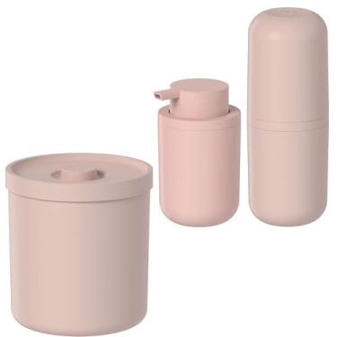 Imagem de Kit Para Banheiro Lixeira 6l + Porta Sabonete 300ml + Porta Escova - Ou Rosa Duna