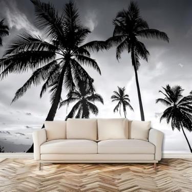 Imagem de Mural de parede preto branco foto palmeiras papel de parede autoadesivo adesivo de parede decalque de parede pôster decoração de casa para quarto sala de estar banheiro 254.0 cm x 365.8 cm