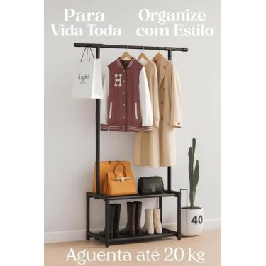 Imagem de Arara De Roupas Com Prateleiras E Sapateira Estrutura Reforçada Para O