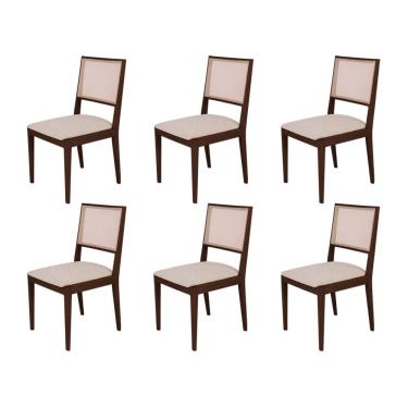 Imagem de Conjunto Com 6 Cadeiras De Jantar Estofada Suellen Castanho Linho Bege